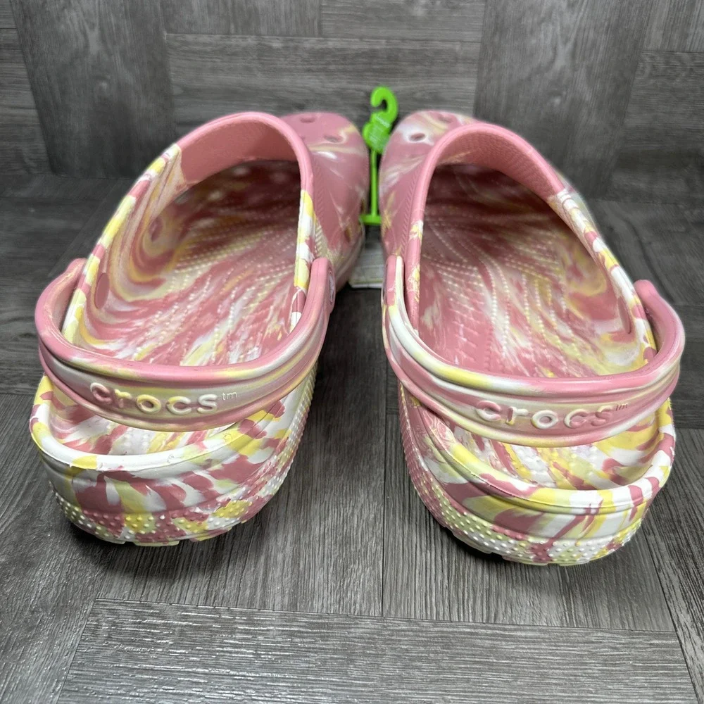 Crocs Classic Clog Mens 13 Pink Yellow Marble Tie Dye Slip On NEW